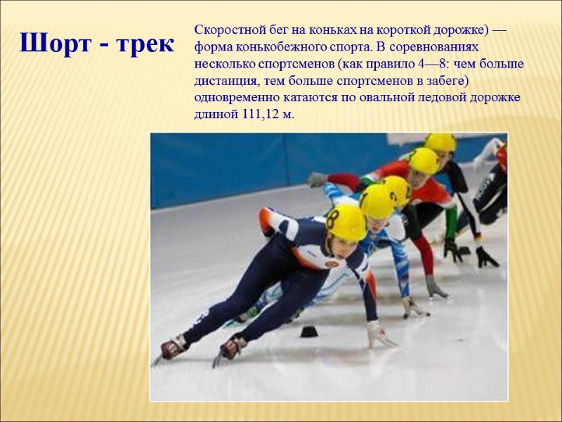 Скоростной бег на коньках на короткой дорожке) — форма конькобежного спорта. В соревнованиях несколько